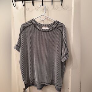 Zenana Boxy Striped Short-Sleeve Top - Black & White